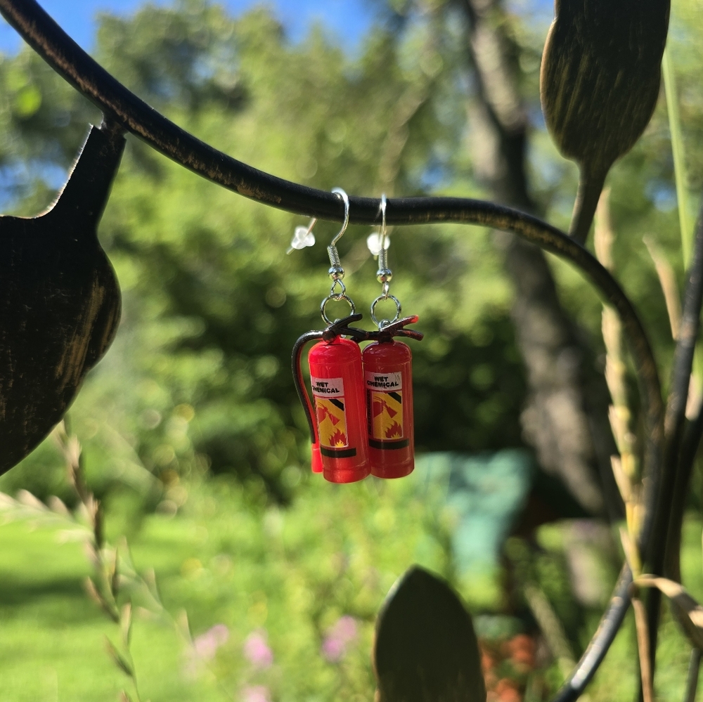 Fire Extinguisher Dangle Earrings | Quirky Statement Jewelry